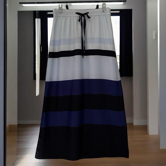 NEW FORENZA Colorblock Striped Drawstring Waist Maxi Skirt Blue NWT - Picture 1 of 15